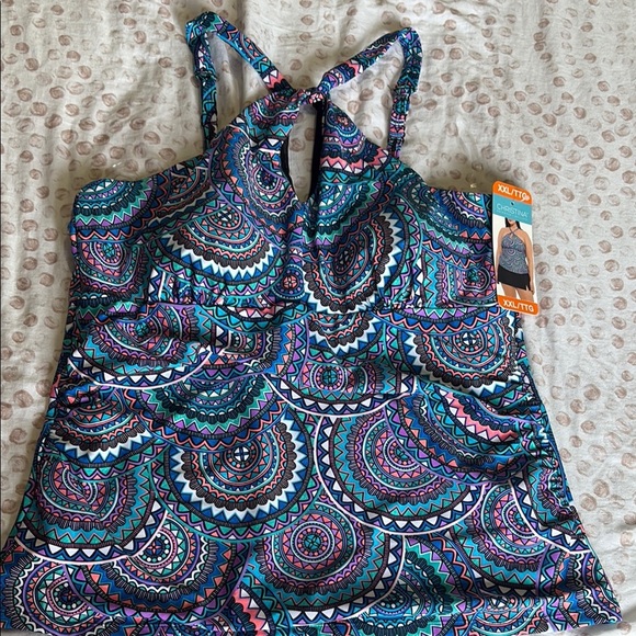 Christina Blue and Purple One Piece Swimsuit with Intricate Design - Picture 1 of 4
